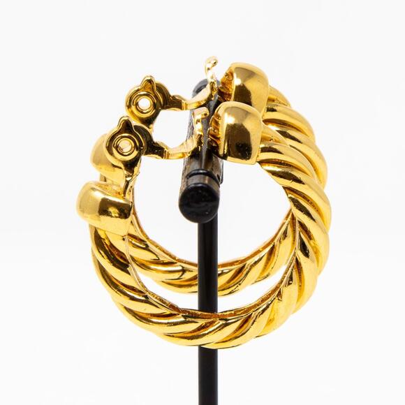 Vintage Monet Hoop Earrings Clip On Gold Tone Dangle Rope Twist Texture Braid 1" - Picture 3 of 7